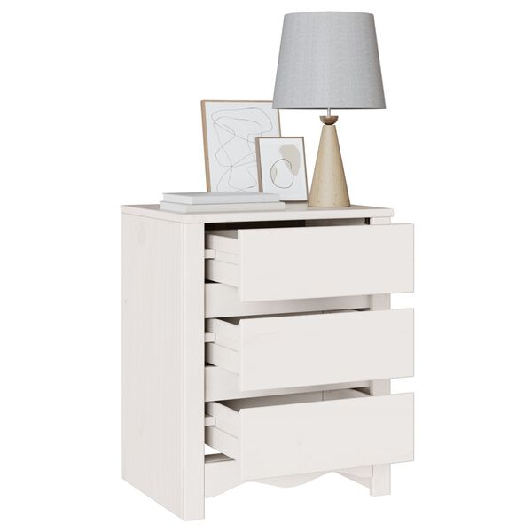 vidaXL Κομοδίνο με συρτάρι Λευκό 45 x 35 x 56 εκ. Μασίφ ξύλο πεύκου