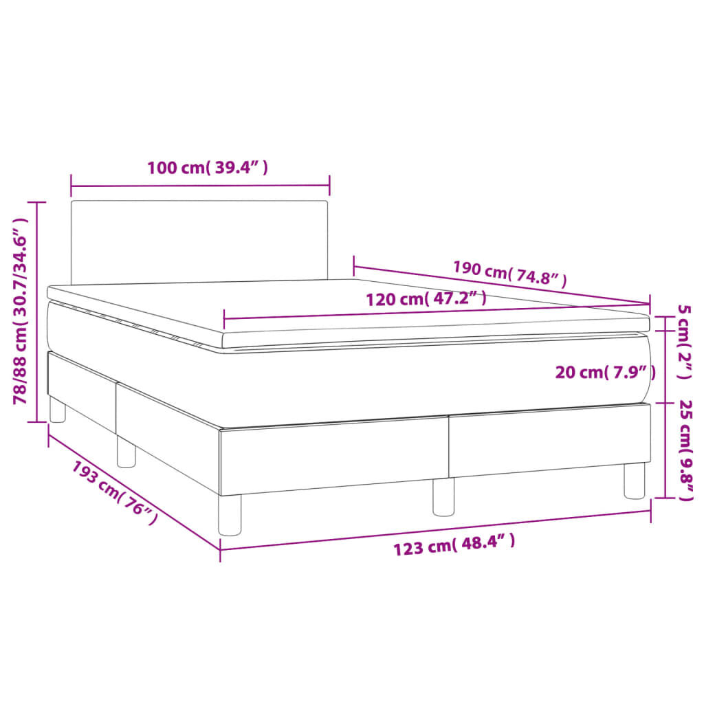 vidaXL Κρεβάτι Boxspring με Στρώμα Σκούρο Γκρι 120x190 εκ Υφασμάτινο