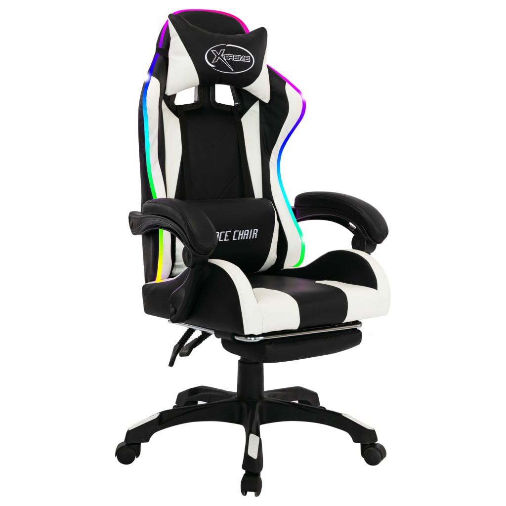 vidaXL Καρέκλα Racing με Φωτισμό RGB LED Ασπρόμαυρη Συνθετικό Δέρμα