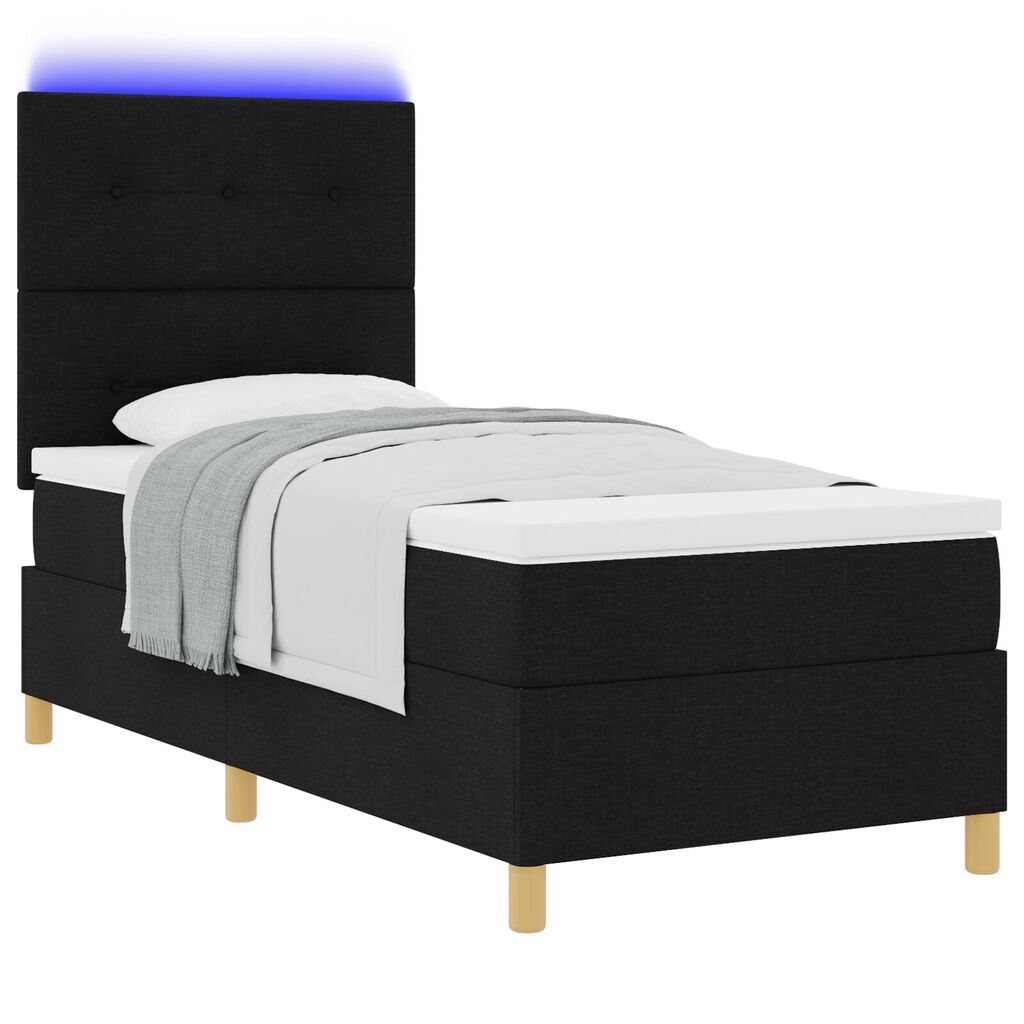 vidaXL Κρεβάτι Box Spring με Στρώμα & LED Μαύρο 90x200 εκ. Ύφασμα