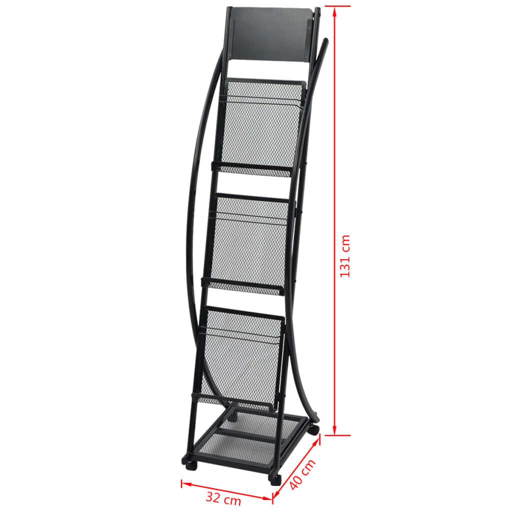 vidaXL Ραφιέρα Περιοδικών Μαύρη A4 40 x 32 x 131 εκ.