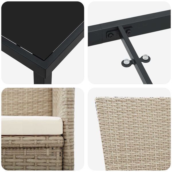 vidaXL Σέτ φαγητού για κήπο με μαξιλάρι 3 pcs Μπεζ συνθετικό ρατάν