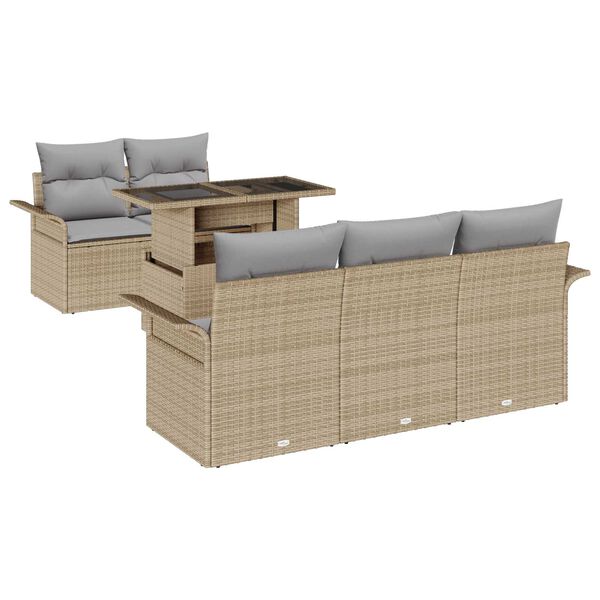 vidaXL Σετ Καναπέ Κήπου με μαξιλάρι 6 pcs Μπεζ Πολυ ράταν