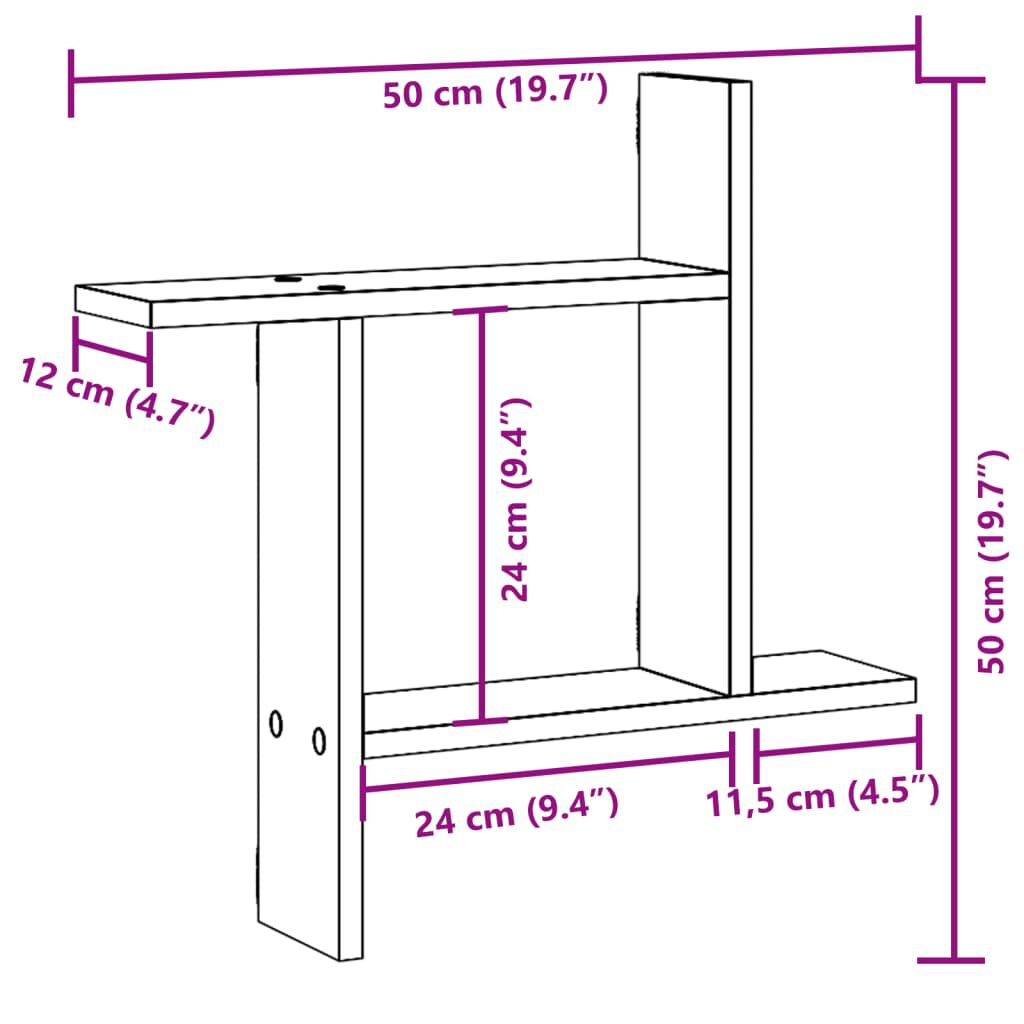 vidaXL Ραφιέρες Τοίχου 2 τεμ. Γκρι Σκυροδ. 50x12x50εκ. από Επεξ. Ξύλο
