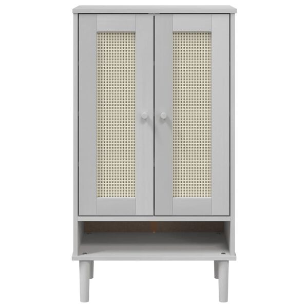 vidaXL Παπουτσοθήκη SENJA Λευκή / Ρατάν 59,5 x 35 x 107 εκ. Μασίφ Ξύλο