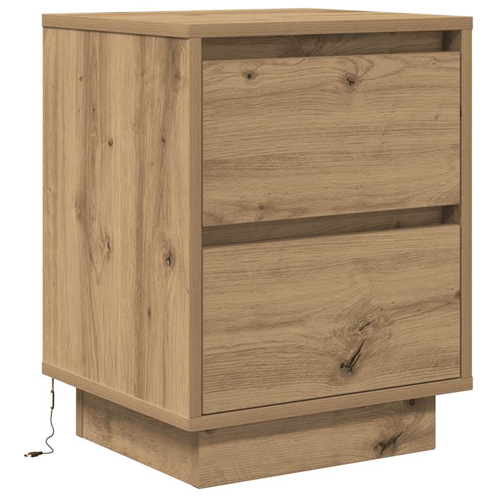 vidaXL Κομοδίνα με φώτα LED 2 τεμάχια Artisan Oak 38x34x50 cm