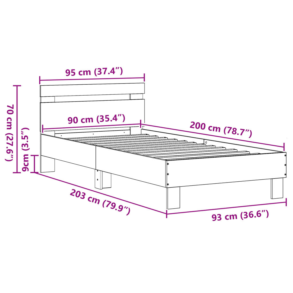 vidaXL Πλαίσιο Κρεβατιού Μασίφ Δρυς 90 x 200 εκ. Κρεβάτι από Δρυ
