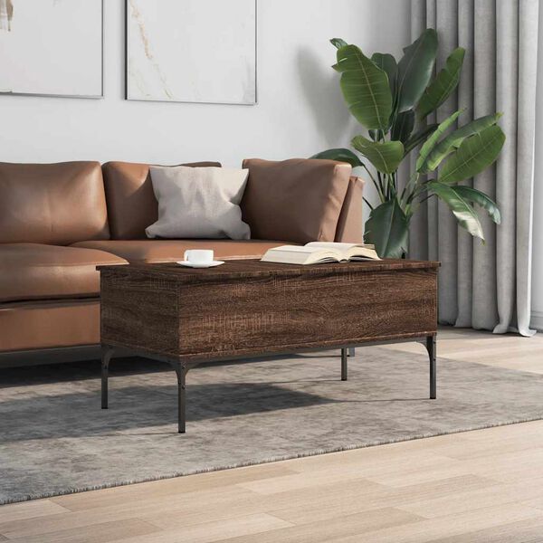 vidaXL Τραπεζάκι Σαλονιού Καφέ Δρυς 100x50x45 εκ. Επ. Ξύλο/Μέταλλο