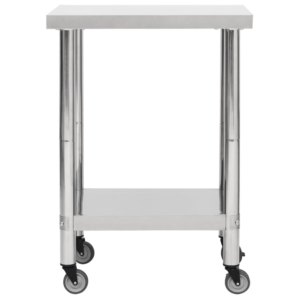 vidaXL Πάγκος Εργασίας Κουζίνας με Ροδάκια 60x30x85 εκ Ανοξείδ. Ατσάλι