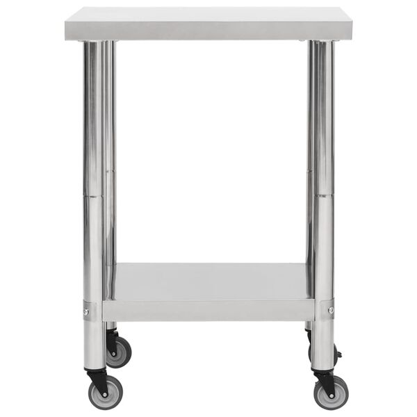 vidaXL Πάγκος Εργασίας Κουζίνας με Ροδάκια 60x30x85 εκ Ανοξείδ. Ατσάλι