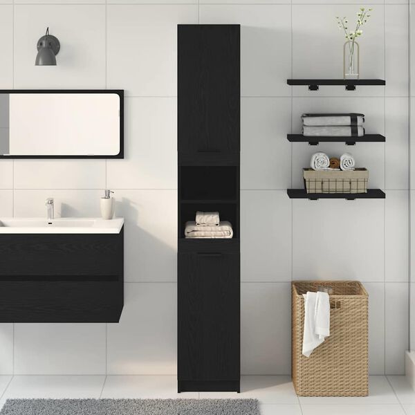 vidaXL Ντουλάπι Μπάνιου με ράφι Μαύρη δρυς 32 x 34 x 188.5 εκ.