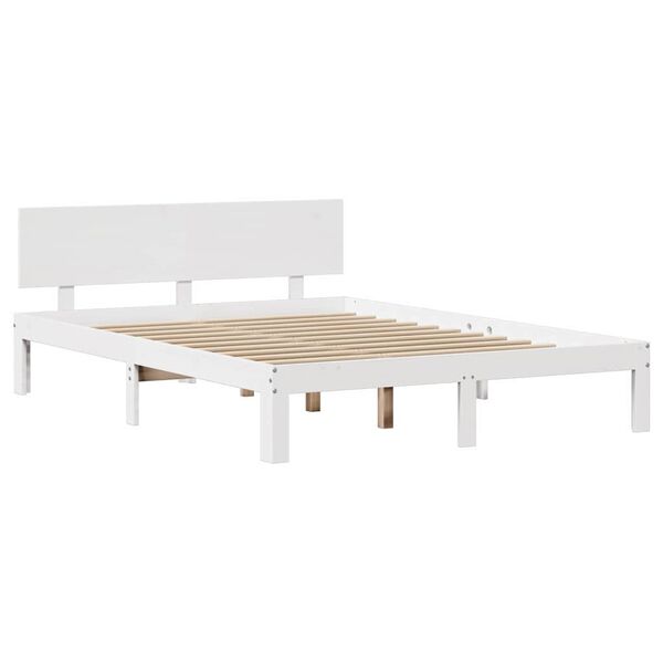 vidaXL Πλαίσιο Κρεβατιού με Κεφαλάρι Λευκό 135x190 εκ. Μασίφ Πεύκου