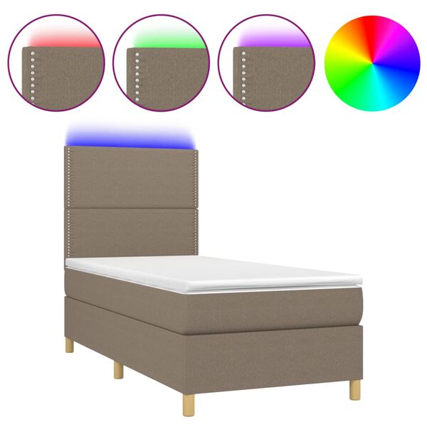 vidaXL &Kappa;&rho;&epsilon;&beta;ά&tau;&iota; Boxspring &mu;&epsilon; &Sigma;&tau;&rho;ώ&mu;&alpha; & LED Taupe 100x200 &epsilon;&kappa;. &Upsilon;&phi;&alpha;&sigma;&mu;ά&tau;&iota;&nu;&omicron;