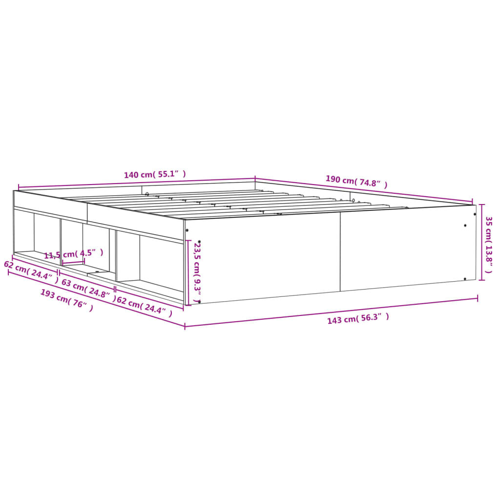 vidaXL Πλαίσιο Κρεβατιού Λευκό 140 x 190 εκ.