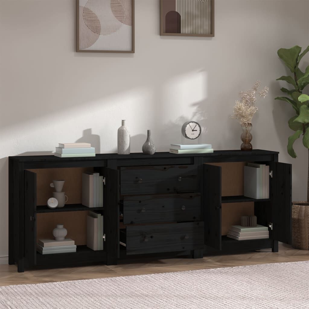 vidaXL Ντουλάπι Μαύρος 210x35x80 εκ. από Μασίφ Ξύλο Πεύκου