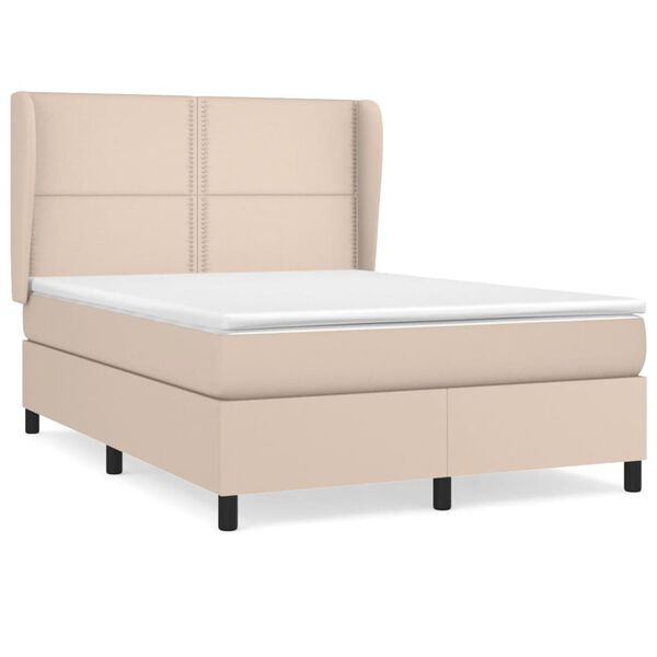 vidaXL Κρεβάτι Boxspring με Στρώμα Καπουτσίνο 140x190εκ.από Συνθ.Δέρμα