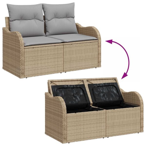 vidaXL Σετ Καναπέ Κήπου με αποθήκευση 11 pcs Μπεζ Πολυ ράταν