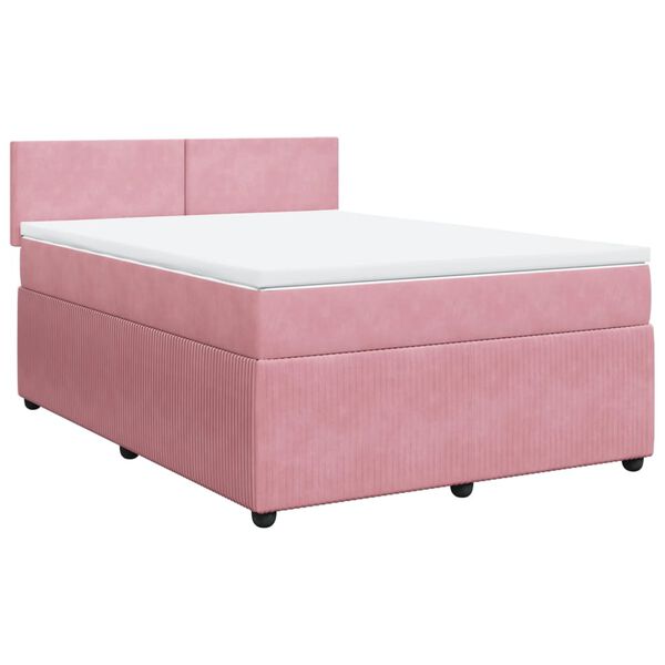 vidaXL Κρεβάτι Boxspring με Στρώμα Ροζ 140x200 εκ. Βελούδινο