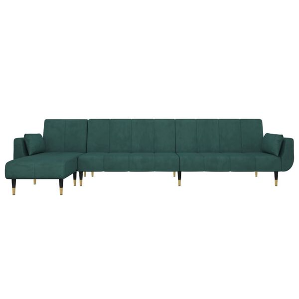 vidaXL Καναπές Κρεβάτι Γωνιακός Σκ. Πράσινο 275x140x70 εκ. Βελούδινος