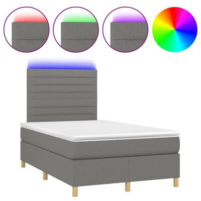 vidaXL Κρεβάτι Boxspring με Στρώμα & LED Σκ.Γκρι 120x190εκ. Υφασμάτινο