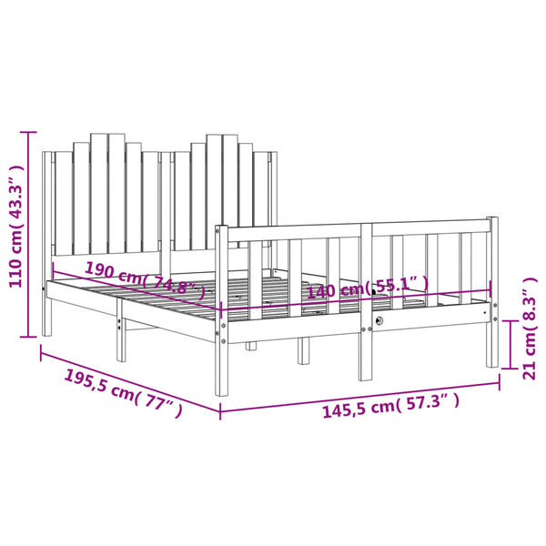 vidaXL Σκελετός Κρεβατιού Χωρίς Στρώμα 140x190 εκ Μασίφ Ξύλο Πεύκου