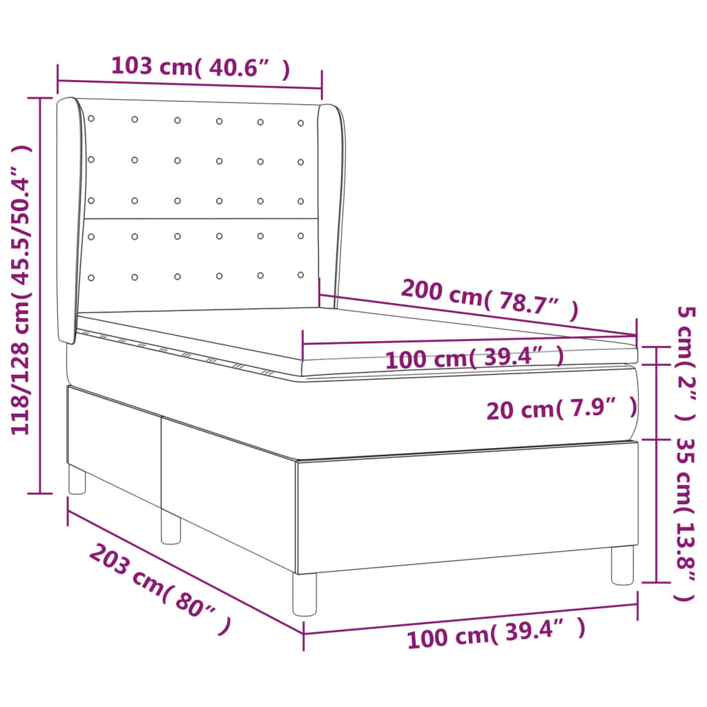 vidaXL Κρεβάτι Boxspring με Στρώμα Σκούρο Καφέ 100x200 εκ. Υφασμάτινο