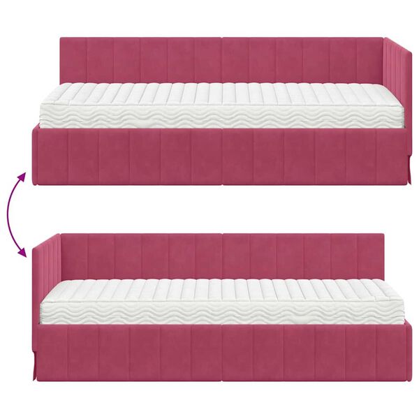 vidaXL Κρεβάτι Γωνίας με στρώμα Μπορντό 80 x 200 cm Βελούδο