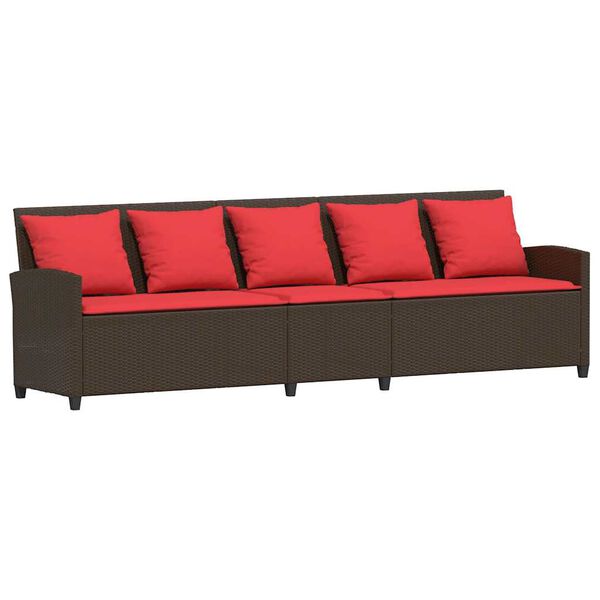 vidaXL Καναπές κήπου 5θέσιος με μαξιλάρια Brown Poly Rattan