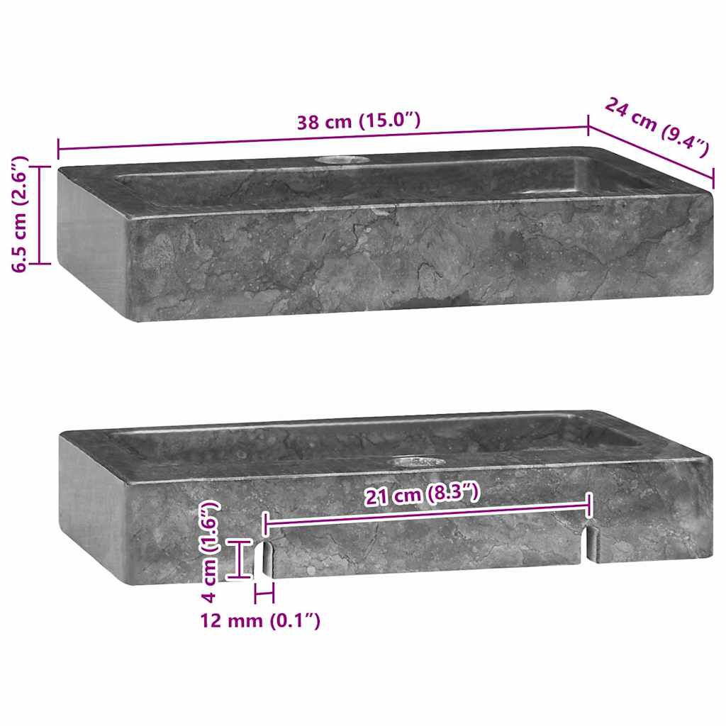 vidaXL Νιπτήρας Επιτοίχιος Γκρι 38 x 24 x 6,5 εκ. Μαρμάρινος