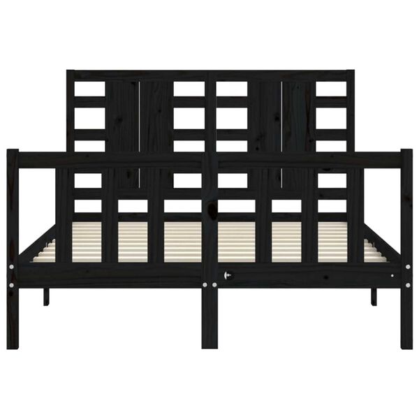 vidaXL Πλαίσιο Κρεβατιού με Κεφαλάρι Μαύρο 140x190 εκ. Μασίφ Ξύλο