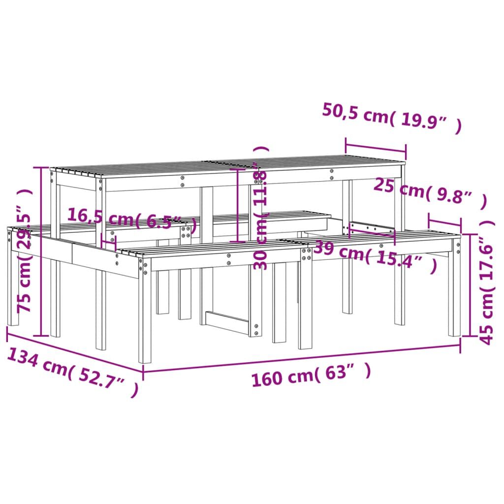 vidaXL Τραπέζι Πικνίκ 160 x 134 x 75 εκ. από Μασίφ Ξύλο Πεύκου