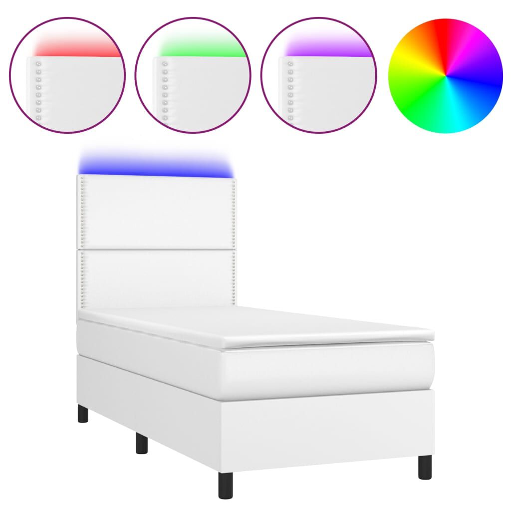 vidaXL Κρεβάτι Boxspring με Στρώμα & LED Λευκό 90x190 εκ. Συνθ. Δέρμα