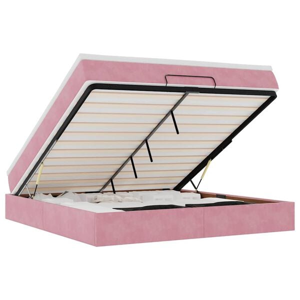 vidaXL Οθωμανικό κρεβάτι με στρώμα ροζ 160x200cm Βελούδο