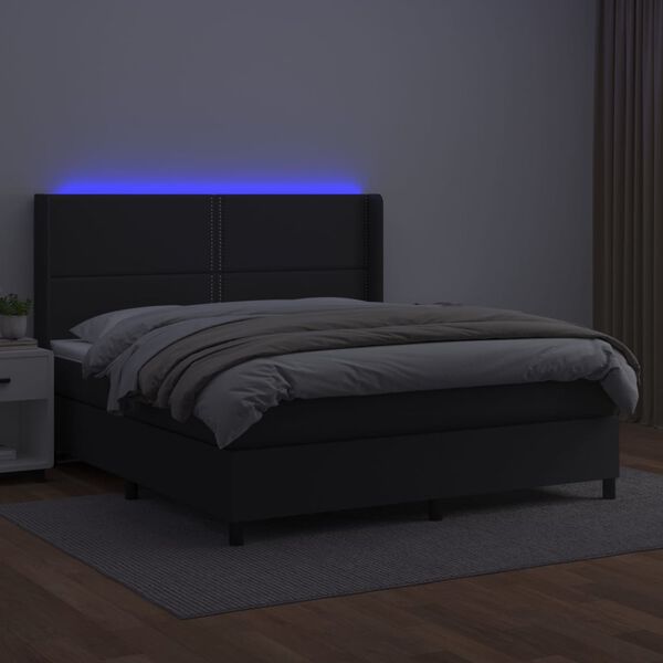 vidaXL Κρεβάτι Boxspring με Στρώμα & LED Μαύρο 180x200 εκ. Συνθ. Δέρμα