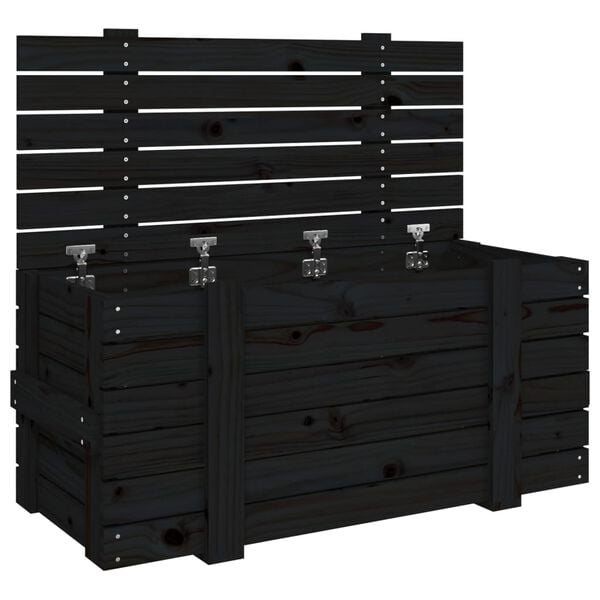 vidaXL Κουτί Αποθήκευσης Μαύρα 91x40,5x42 εκ. Μασίφ Ξύλο Πεύκου