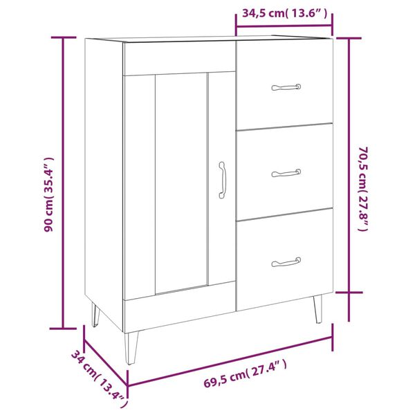 vidaXL Ντουλάπι Καφέ Δρυς 69,5 x 34 x 90 εκ. από Επεξεργασμένο Ξύλο