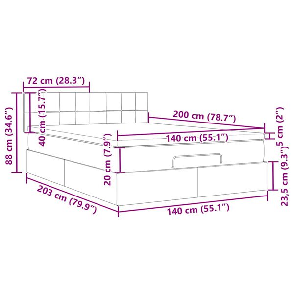 vidaXL Οθωμανικό κρεβάτι με στρώμα Μαύρο 140x200cm Ύφασμα