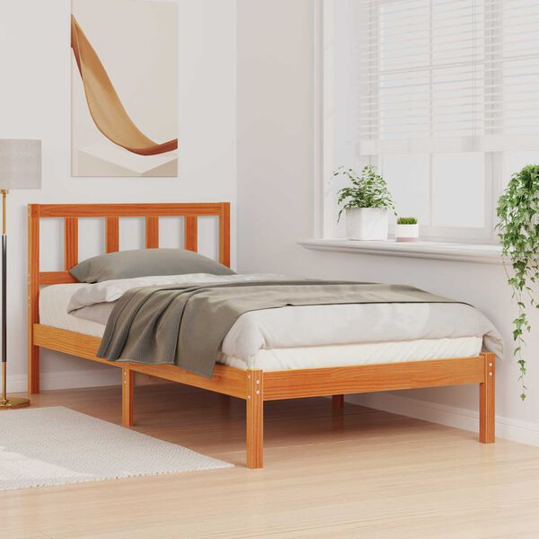 vidaXL Σκελετός Κρεβατιού Καφέ κεριού 75 x 190 cm Συμπαγές ξύλο πεύκου
