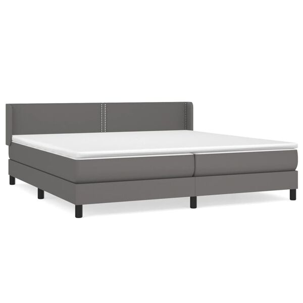 vidaXL Κρεβάτι Boxspring με Στρώμα Γκρι 200x200 εκ. Συνθετικό Δέρμα