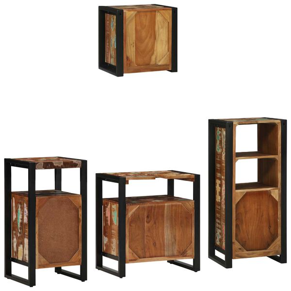 vidaXL Σετ Επίπλων Μπάνιου 4 pcs Πολύχρωμο Στερεό ανακτημένο ξύλο