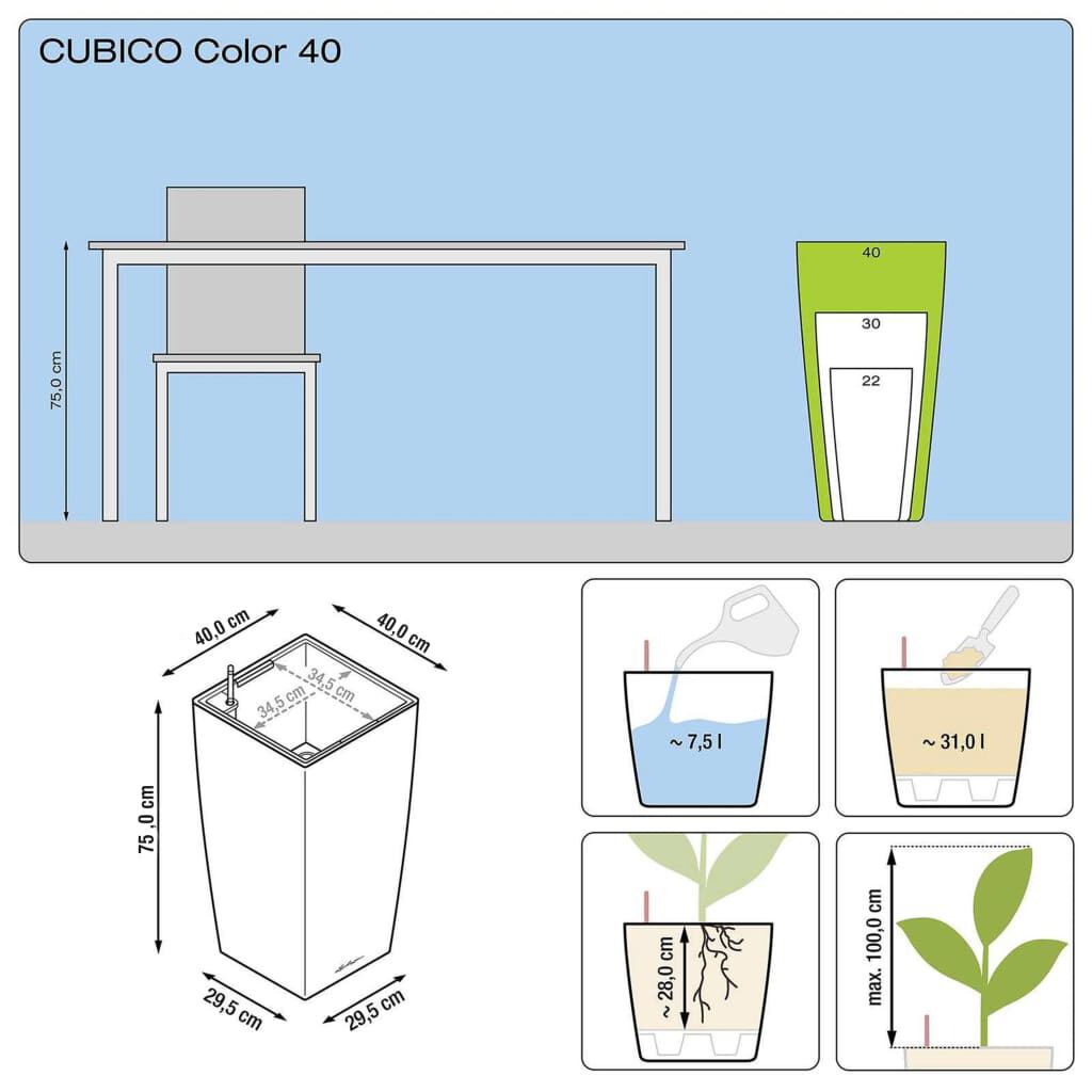 LECHUZA Γλάστρα Cubico Color 40 ALL-IN-ONE Σκούρο Γκρι 13158