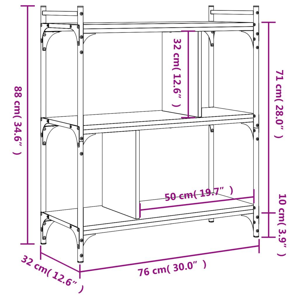 vidaXL Βιβλιοθήκη 3 Επιπέδων Sonoma Δρυς 76 x 32 x 88 εκ. Επεξ. Ξύλο