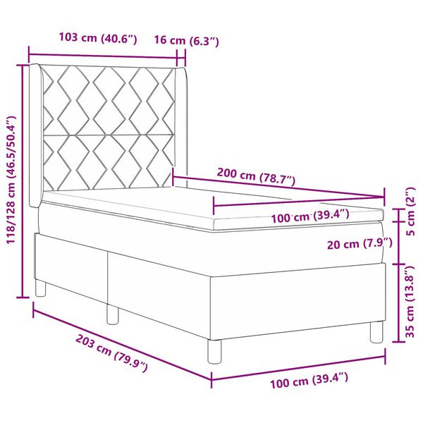 Κρεβάτι Box Spring vidaXL με Στρώμα Μαύρο 100x200 εκ. Βελούδο