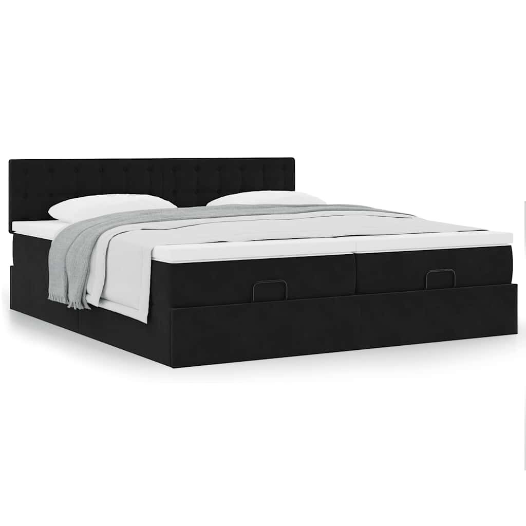 vidaXL Οθωμανικό κρεβάτι με στρώματα Μαύρο 200x200cm Velvet