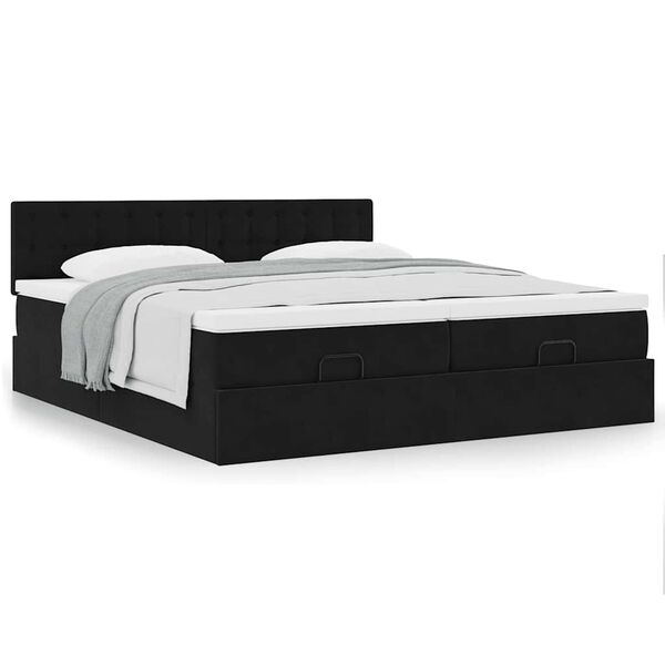 vidaXL Οθωμανικό κρεβάτι με στρώματα Μαύρο 200x200cm Velvet