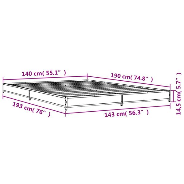 vidaXL Πλαίσιο Κρεβατιού Γκρι Sonoma 140x190 εκ. Επεξ. Ξύλο & Μέταλλο