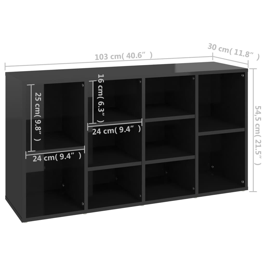 vidaXL Παπουτσοθήκη Γυαλιστερή Μαύρη 103x30x54,5 εκ. από Μοριοσανίδα