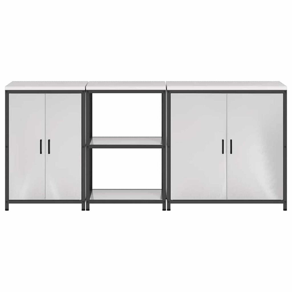 vidaXL Σετ Αποθήκευσης Κουζίνας με ράφι 3 pcs Ασημί 210 x 50 x 92 εκ