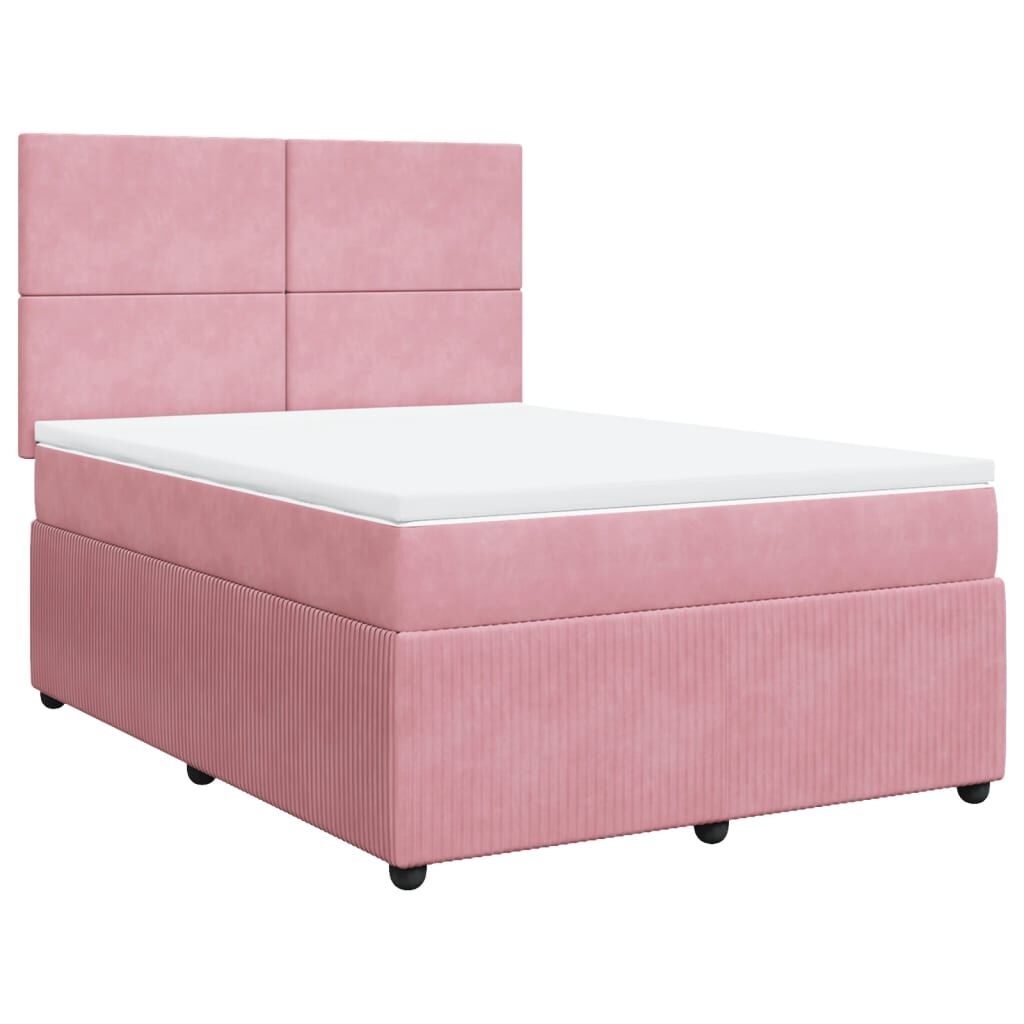 vidaXL Κρεβάτι Boxspring με Στρώμα Ροζ 140x200 εκ. Βελούδινο