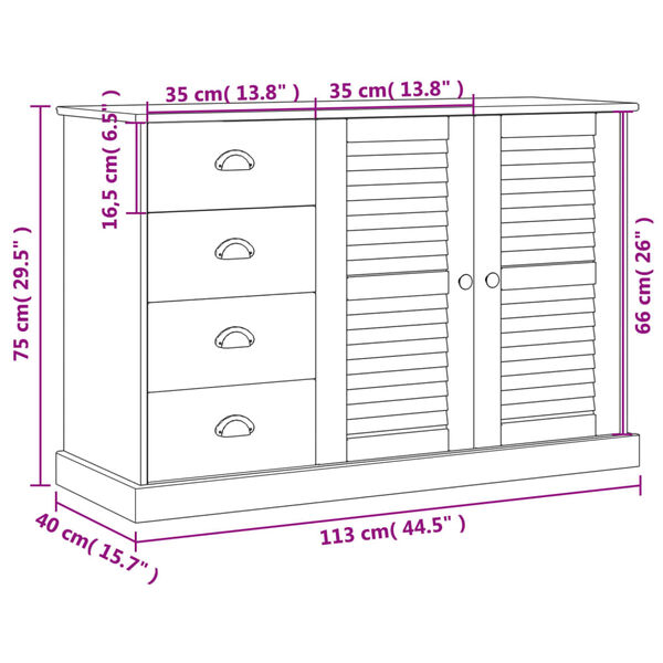 vidaXL Μπουφές με Συρτάρια VIGO Γκρι 113x40x75 εκ. Μασίφ Ξύλο Πεύκο